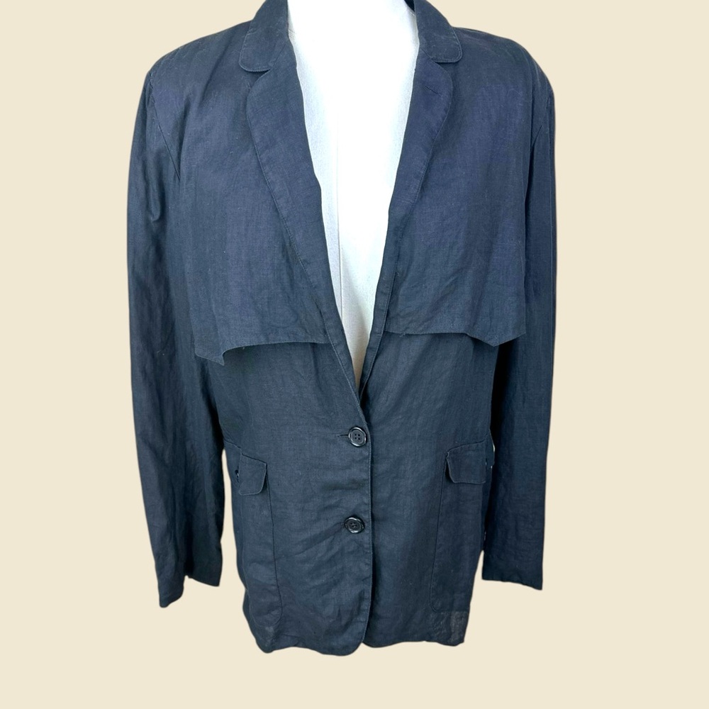 Gianni Versace Multipi‎ Vintage Size 10 Black linen blazer made in Hong Kong